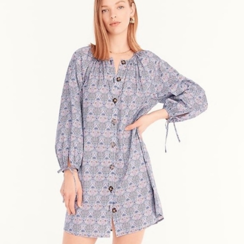 J. Crew Liberty Floral Button Front Puff Sleeve Dress Sz. S NO BELT